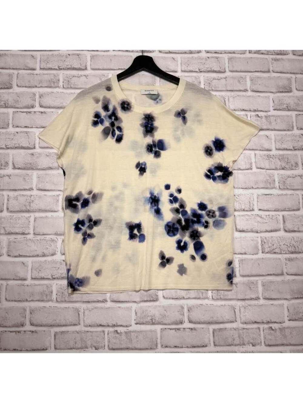 Babaton 100% Merino Wool Knit T-Shirt Blue Floral Tie Dye Women's S